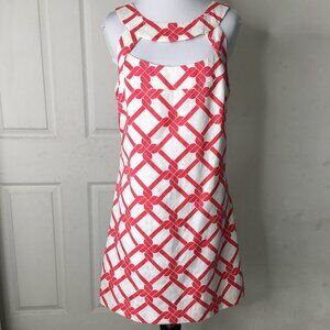 Milly Women's Cut Out Collar Red White Shift Mini Dress Size 8